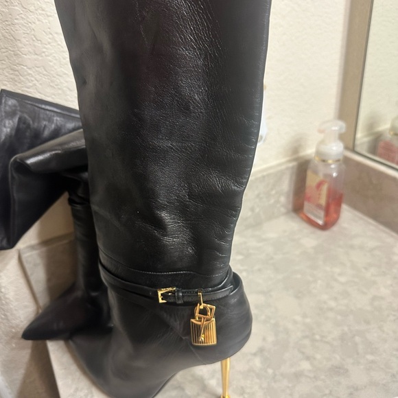 Padlock Pointed Toe Knee High Boot (Women) - Picture 4 of 12